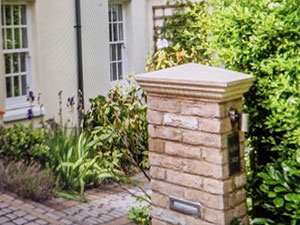 London Brick pillar built by Perfect Landscapes, Yateley, Hampshire