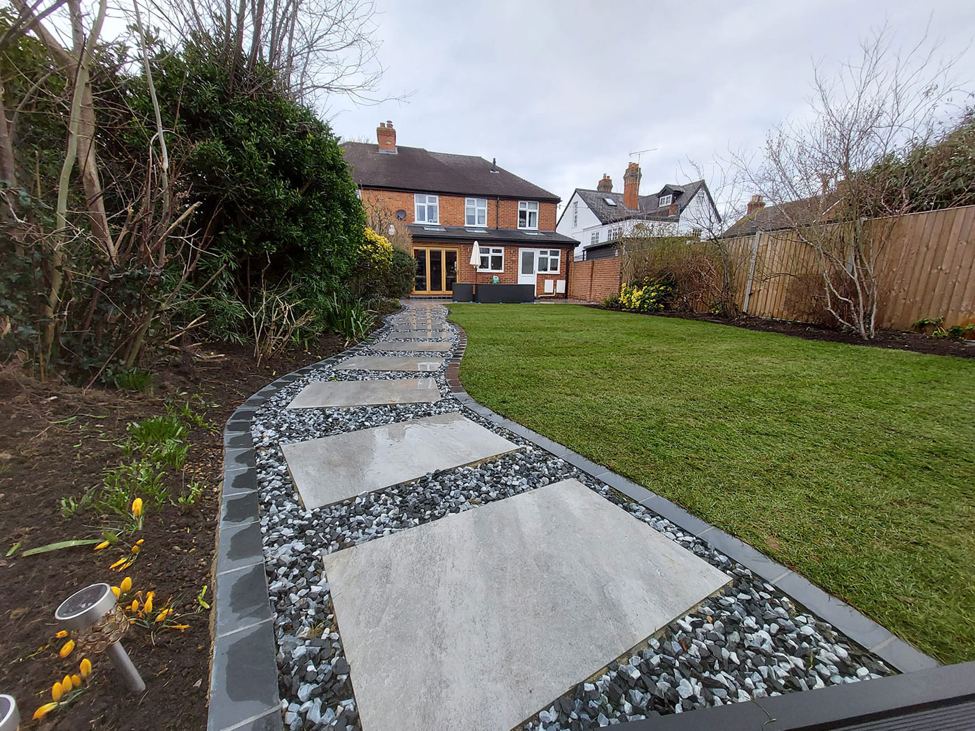 Slate and shingle pathway built by Perfect Landscapes, Yateley, Hampshire.