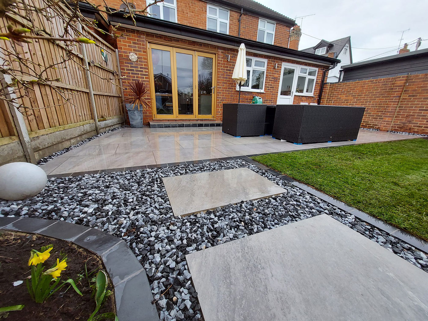 Slate and shingle pathway built by Perfect Landscapes, Yateley, Hampshire.