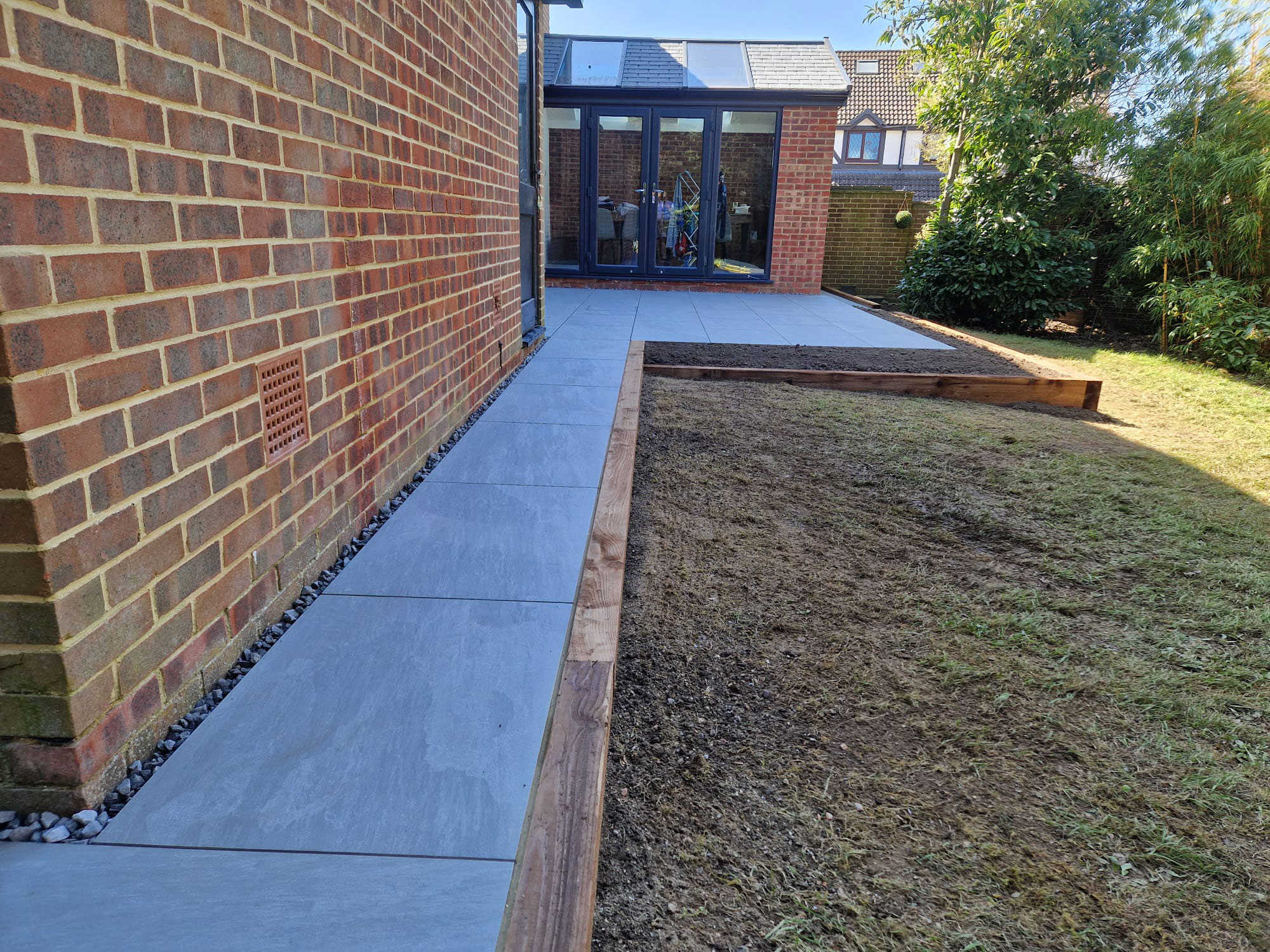 Porcelain stone pathway built by Perfect Landscapes, Yateley, Hampshire