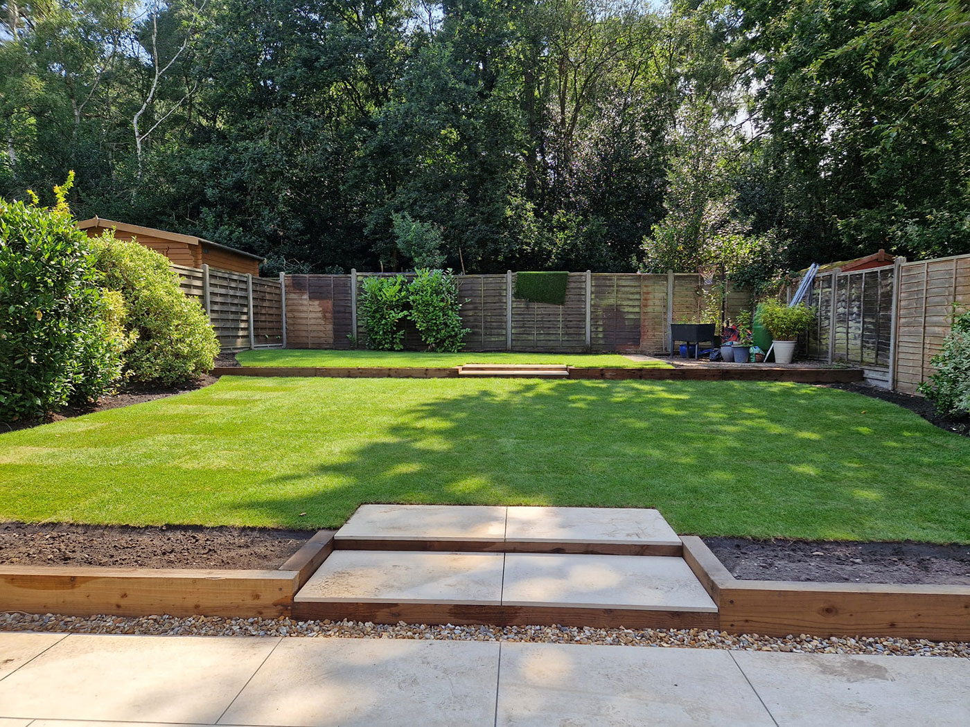 Porcelain Step with Sleepers installed by Perfect Landscapes, Yateley, Hampshire